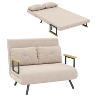 HOMCOM Canapé convertible 2 places avec dossier réglable à 5 niveaux et 2 coussins rembourrés, revêtement effet velours, beige(m-12)