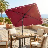 Outsunny Guarda-sol de jardim Guarda-sol reto retangular inclinável alumínio metal poliéster de alta densidade 200 x 130 cm vermelho(m-5)