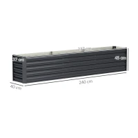 Outsunny Canteiro elevado em aço galvanizado com barras de suporte e placas de canto fundo aberto 240 x 40 x 45 cm cinza escuro(m-3)