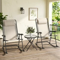 Outsunny Three-Piece Rocking Chair Garden Bistro Set - Beige(m-2)