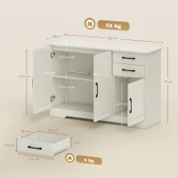 HOMCOM Aparador com 3 Portas Moderno para Sala de Estar com 2 Gavetas Prateleira Ajustável 120x38x79 cm Branco com Efeito Madeira(m-3)