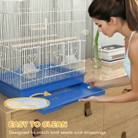 PawHut Large Metal Bird Cage with Perches, Food Bowls, Swing, for Budgies, Parakeets, Blue(m-5)