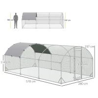 PawHut Grand enclos poulailler 15,96 ㎡ parc grillagé toit anti-UV porte verouillable 2,8 x 5,7 x 1,97 m argenté(m-3)