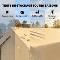 Outsunny Abri de jardin tente de stockage portable pour extérieur avec cadre en acier galvanisé et grande porte 2 x 3,6 m beige(m-4)