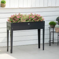 Outsunny Jardineira elevada quadrada horta com orifício de drenagem aço galvanizado 100 x 30 x 80 cm preto(m-6)