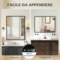 HOMCOM Specchio Bagno Parete Rettangolare con Ganci, Specchio da Camera in Vetro e MDF, 70x90 cm, Nero(m-5)