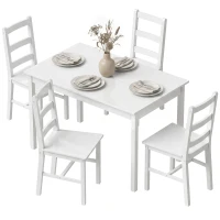 HOMCOM 5-delige Eethoek voor 4 Personen, Rechthoekige Eettafel en Stoelen van Massief Hout, Compact, Wit(m-14)