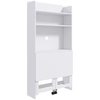 HOMCOM Bureau informatique avec étagères de rangement plateau rabattable 2 roulettes pour chambre salon 80 x 69 x 155 cm blanc(m-12)