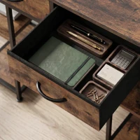 HOMCOM Bureau avec rangement avec prises de courant, 3 tiroirs en tissu et 4 étagères de rangement, 120 x 40 x 76 cm, marron(m-12)