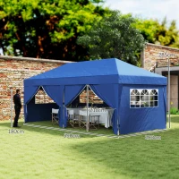 Outsunny Tenda de jardim exterior tenda dobrável 3 x 6 m com 6 paredes laterais, saco de transporte incluído, azul(m-3)