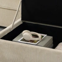 HOMCOM Canapé 3 Places avec Pouf de Rangement, Canapé d'Angle en Velours Côtelé, Assise Large, 2 Coussins, Beige(m-14)
