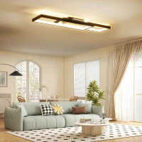 HOMCOM LED Ceiling Light, Modern Dimmable Ceiling Light with Wall Switch & Remote Control, Flush Mount Fixture Lamp with 3000-6000K Colour Temperatures for Living Room, Bedroom, Black(m-2)