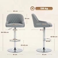 HOMCOM Set de 2 Taburetes de Bar Giratorios Regulables para Cocina Gris Claro(m-3)