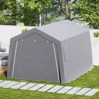 Outsunny Abrigo de Armazenamento Exterior 3 x 4,5 m, tenda de armazenamento impermeável e anti-UV, porta enrolável, janelas, cinza(m-5)