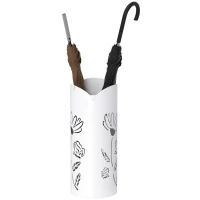 HOMCOM Paragüero de Acero con 4 Ganchos y Bandeja de Goteo Extraíble y Diseño Decorativo 17x17x41 cm Blanco(m-11)