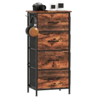 HOMCOM Kommode 4 Stoffschubladen, Aufbewahrungsmöbel mit 4 Taschen, 2 Haken, Stahlrahmen, 45 x 30 x 94,5 cm, braun(m-8)