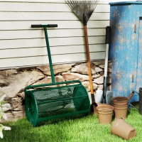 Outsunny Esparcidor de Compost 75 L 61x40 cm para Césped y Jardín con Mango en T Cesta de Malla Metálica Verde(m-5)