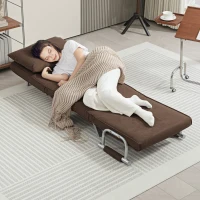 HOMCOM Poltrona-cama Conversível 1 Lugar Capa Removível Conforto Máximo Almofada Pés e Apoios em Metal Suede Castanho(m-5)