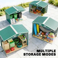 Outsunny 7ft x 4ft Lockable Garden Shed Large Patio Roofed Tool Metal Storage Building Foundation Sheds Box Outdoor Furniture, Green(m-9)