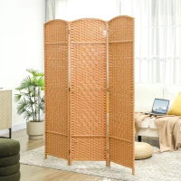 HOMCOM Biombo interior em madeira 3 painéis separador de ambientes dobrável para sala quarto 135 x 180 cm castanho claro(m-6)