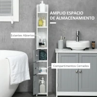 kleankin Columna Baño con 3 Puertas y 3 Estantes Mueble Auxiliar Alto de Estilo Moderno 15x17x120cm Blanco y Gris(m-4)