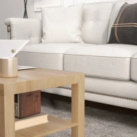 HOMCOM Table basse de salon, table d'appoint rectangulaire à 2 niveaux avec étagère de rangement, 90x45x44,5cm, bois naturel(m-8)