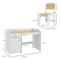 ZONEKIZ Kinderschreibtisch mit Stuhl, Kindertisch mit Schublade, Fach und großer Arbeitsfläche, für 3 bis 6 Jahre, 80 x 39 x 59 cm, weiß(m-3)