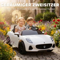 AIYAPLAY Maserati elektrische kinderauto voor kinderen, 2-zits, 12V batterij, afstandsbediening, LED-lichten, muziekfunctie, Wit(m-5)