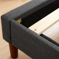 HOMCOM Cadre de Lit 140 x 200 cm avec Sommier Bois, Lit Double Rembourré en Effet Lin, Rangement au-dessous, Sans Bruit, Gris(m-11)