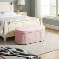 HOMCOM Puff de Arrumação Banco de Arrumação Dobrável 72 L 76x38x35 cm Estofado em Veludo Baú de Armazenamento Rosa(m-10)