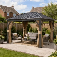 Outsunny 3.6 x 3 m Aluminium Hardtop Gazebo, with Accessories - Brown(m-2)