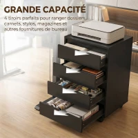 HOMCOM Caisson de bureau rangement bureau sur roulettes 4 tiroirs coulissants en bois aspect bois noir(m-5)