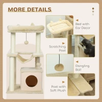 PawHut Cat Tree, 90cm Cat Tower with Sisal Scratching Posts, Cat Condo, Hammock, Top Perch and 2 Hanging Toys for Cats, Beige(m-7)