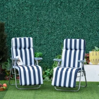 Outsunny 2 Tumbonas de Jardín de Acero con Cojín Acolchado Respaldo Ajustable y Reposapiés 60x75x66-102 cm Azul y Blanco(m-2)