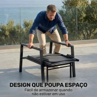 Outsunny Espreguiçadeira Dobrável com Apoio para os Pés Retrátil Encosto Ajustável em 5 Níveis Tecido Textilene Estrutura de Aço Cinzento Escuro(m-8)