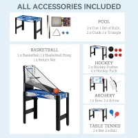 SPORTNOW 5-in-1 Multi Games Table, with Pool, Table Tennis, Basketball, Hockey, Archery, Blue(m-5)