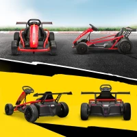 AIYAPLAY 24V elektrische gokart om te rijden en te driften, nylonbanden, veiligheidsgordel, claxon, muziek, voor 8-12 jaar Rood(m-9)