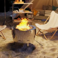 Outsunny Stainless Steel Wood-burning Fire Pit with Fire Poker - Silver(m-10)