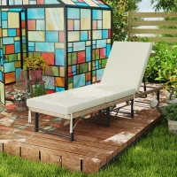 Outsunny Single Folding Rattan Sun Lounger, with Cushion - Grey(m-10)