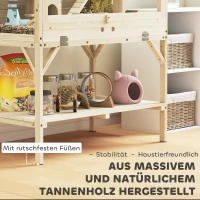 PawHut Hamsterkooi, 2 niveaus, kleindierkooi met opbergvak, accessoires, 84 x 53 x 110 cm, natuurhout(m-7)