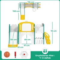 AIYAPLAY 7-in-1 Glijbaan Set voor Peuters, Basketballkorf, Kikker Design, Klimtoestel, Schommelzit, Voor Binnen en Buiten, Geel+Groen(m-3)