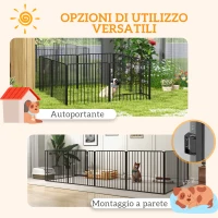 PawHut Box per Cani a 8 Pannelli Modulabili da Interno ed Esterno con 9 Picchetti, in Acciaio, 164x164x80 cm, Nero(m-5)