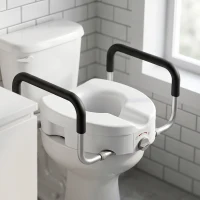 HOMCOM Înălțător WC pentru Vârstnici din HDPE cu Mânere Antialunecare, Lățime Reglabilă, Capacitate 136 kg, Alb(m-2)