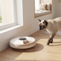 PawHut Distributeur de Nourriture pour Animaux de Compagnie Distributeur Automatique 6 portions 31,5 x 31,5 x 8,3 cm blanc(m-15)