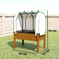 Outsunny Raised Garden Bed Outdoor Elevated Wood Planter Box w/ PE Cover, Natural(m-3)