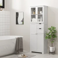 HOMCOM Meuble haut de rangement, armoire avec portes vitrées et étagères réglables pour salle de bain, cuisine, salon, blanc(m-2)
