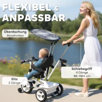 HOMCOM 6-in-1 Kinder Driewieler met Duwstang, Dak, Gordel, Opbergmand, voor 1-5 Jaar, Wit(m-5)