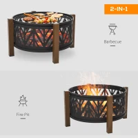 Outsunny Metal Large Firepit Bowl Outdoor 2-In-1 Round Fire Pit Brazier w/ Lid,  BBQ Grill, Poker for Backyard, Camping, Bonfire, Wood Burning Stove, 78 x 78 x 60cm, Black(m-6)