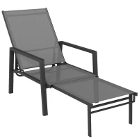 Outsunny Tumbona Plegable con Reposapiés Retráctil Respaldo Ajustable 5 Niveles Tela de Textilene Marco Acero Gris Oscuro(m-1)