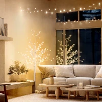 HOMCOM Árvore Cerejeira com 120 Luzes LED IP44 Banco Quente com Luz Ajustável em 3 Modos 21x21x150 cm Branco(m-8)